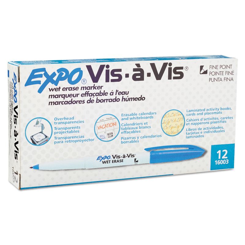 EXPO Vis-&agrave;-Vis Wet-Erase Marker Fine Point Blue Dozen 16003