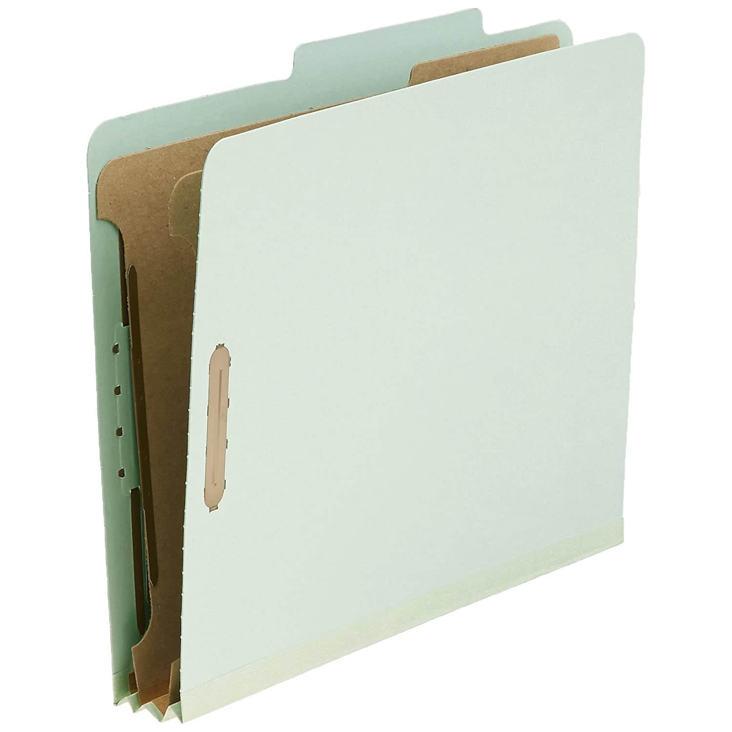 AmazonBasics Pressboard Classification File Folder with Fasteners, 2 Dividers, 2 Inch Expansion, Letter Size, Gray/Green, 10-Pack