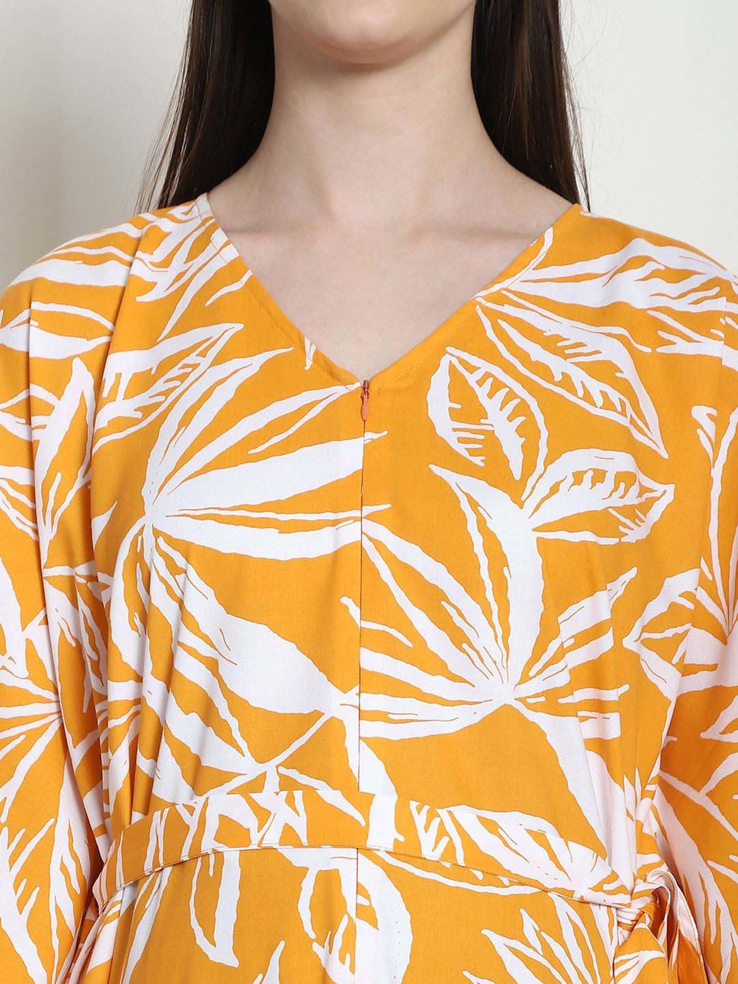 Secret Wish Yellow Rayon Floral Straight Kaftan