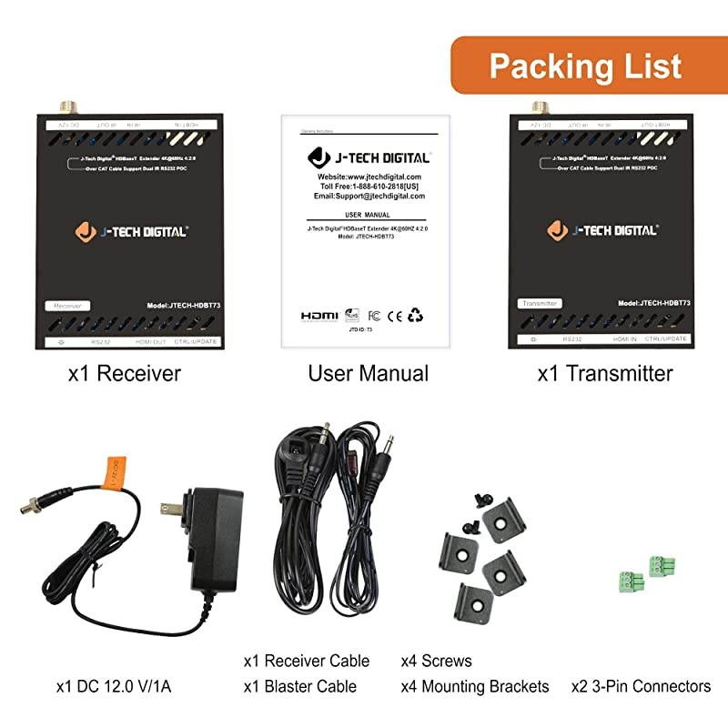 HDBaseT HDMI Extender 4K@60 420 Ultra HD Extender Over Single Cable CAT5e/6A up to 230ft (1080P) 130ft(4K) Supports HDCP 2.2/1.4, RS232, Bi-Directional IR and PoE