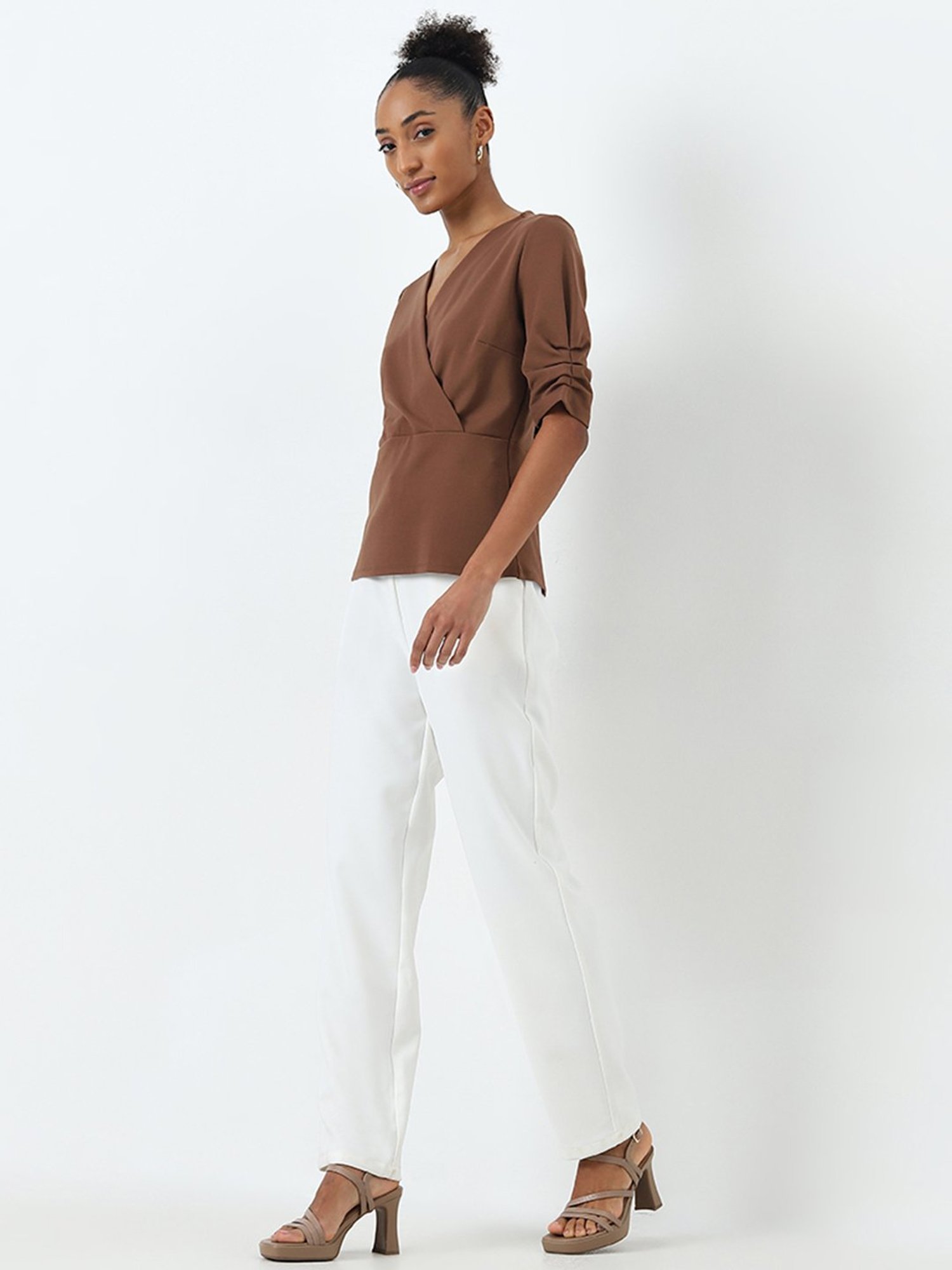 Wardrobe by Westside Brown Wrap-Style Top