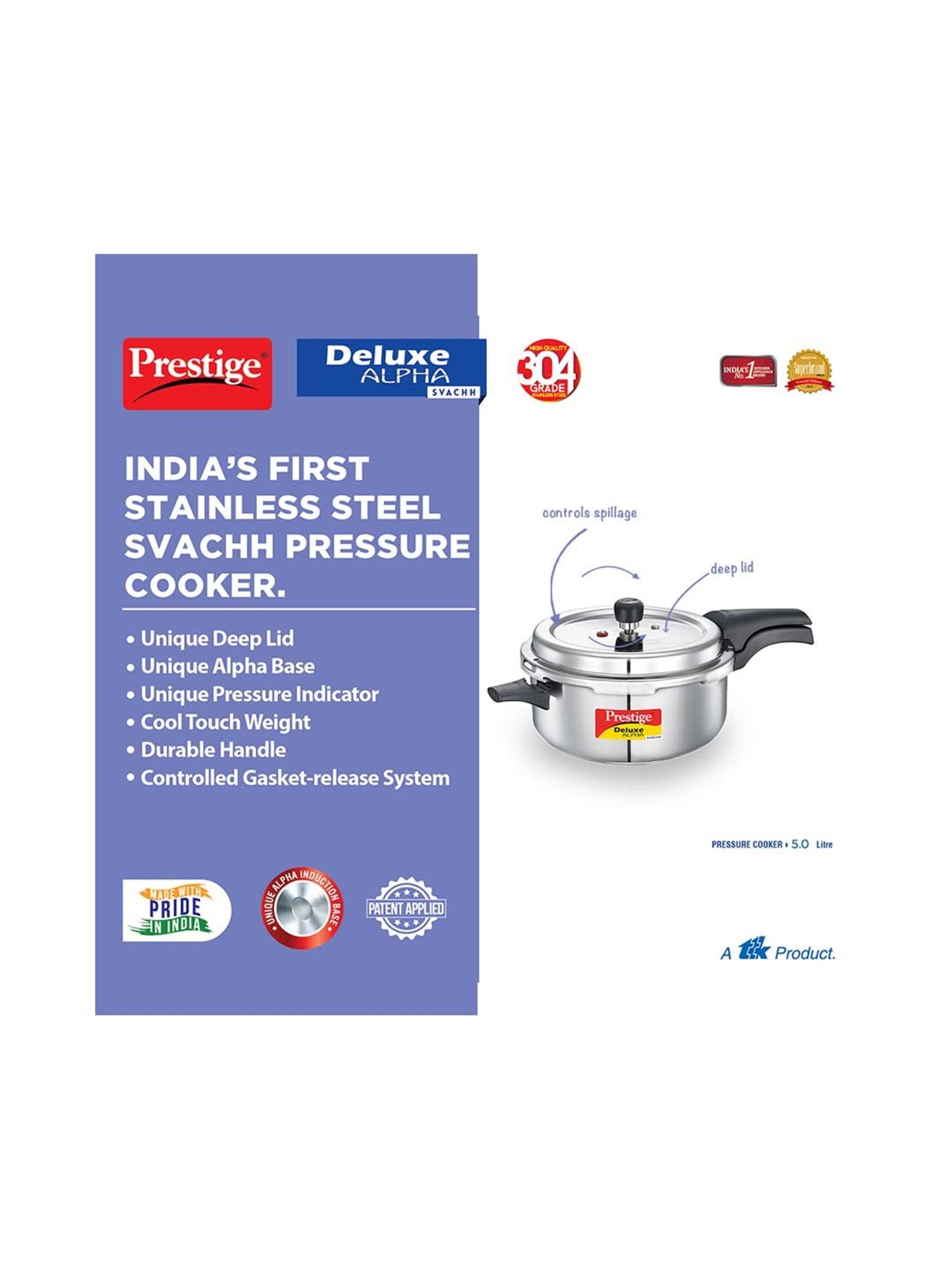 Pigeon Silver Stainless steel Pressure Cooker (10 L)