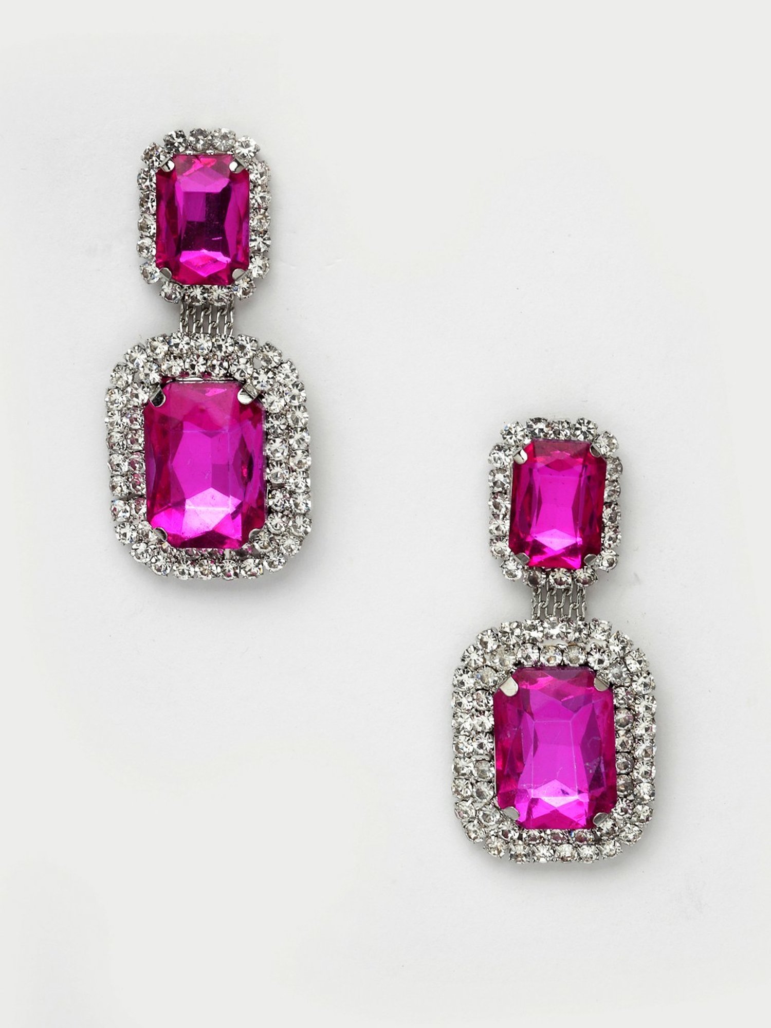 Moedbuille Crystals and Stone Partywear Silver Plated Handcrafted Earrings