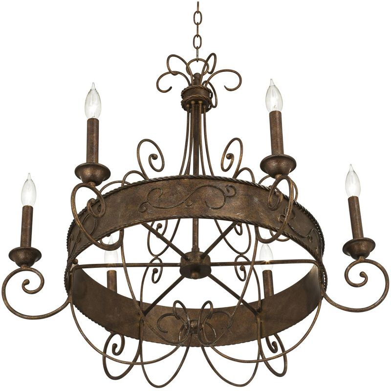 Franklin Iron Works Rust Bronze Candelabra Chandelier 30" Wide Rustic Metal 6-Light Fixture for Dining Room House Foyer Kitchen