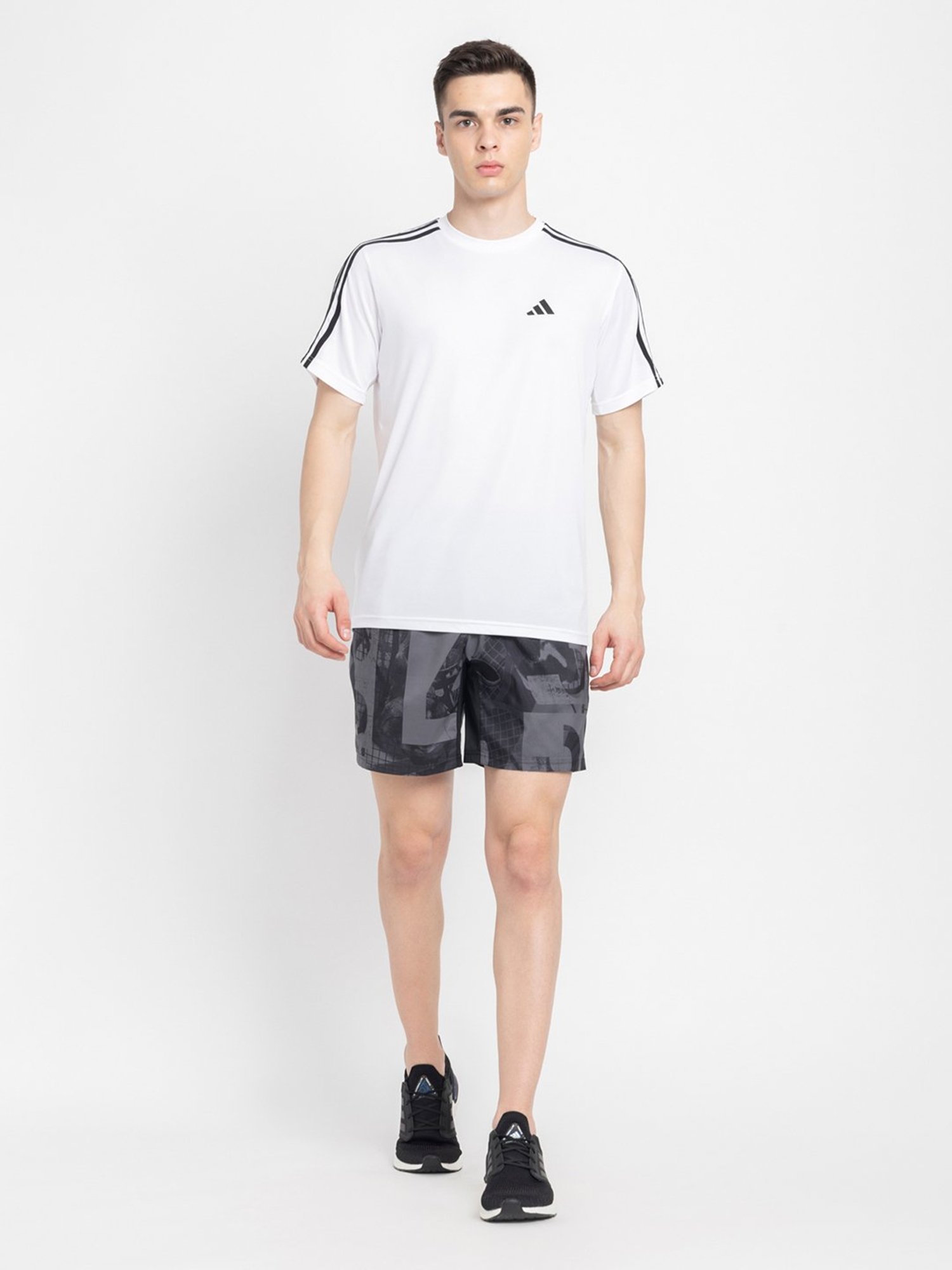 Adidas White Regular Fit Striped Sports Shorts
