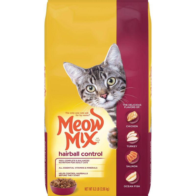 Meow Mix Hairball Control with Flavors of Chicken, Turkey & Salmon Adult Complete & Balanced Dry Cat Food - 6.3lbs