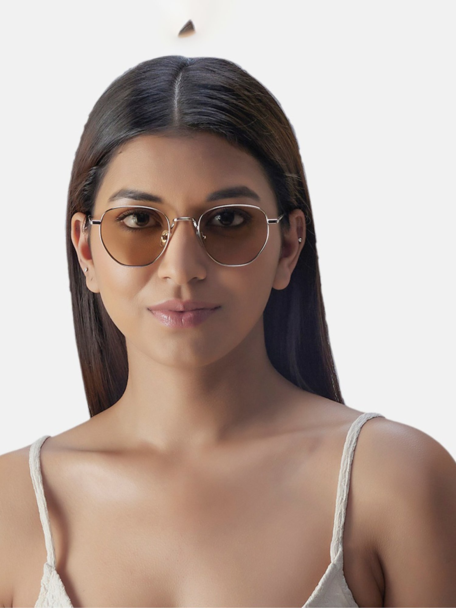 Shisen Fox Fuji Light Gold-Light Brown Round Unisex UV Protection Sunglasses -50 mm