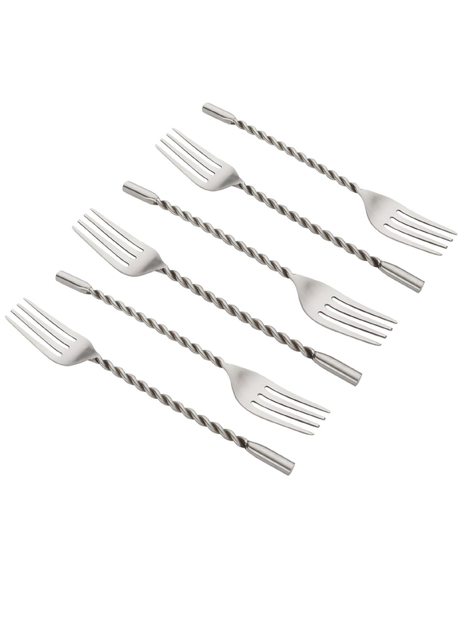 VarEesha Silver Stainless Steel Twisted Handle Forks - Set of 6