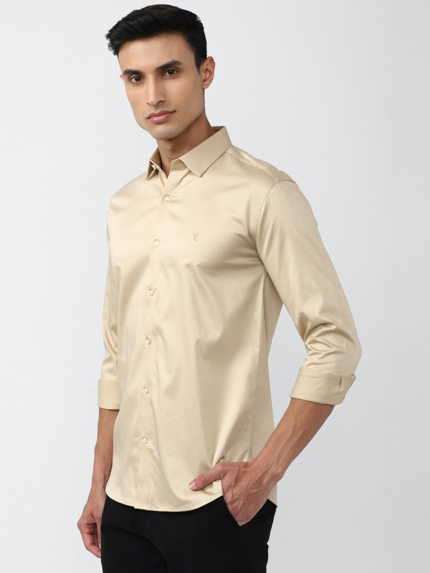 V Dot Beige Slim Fit Shirt