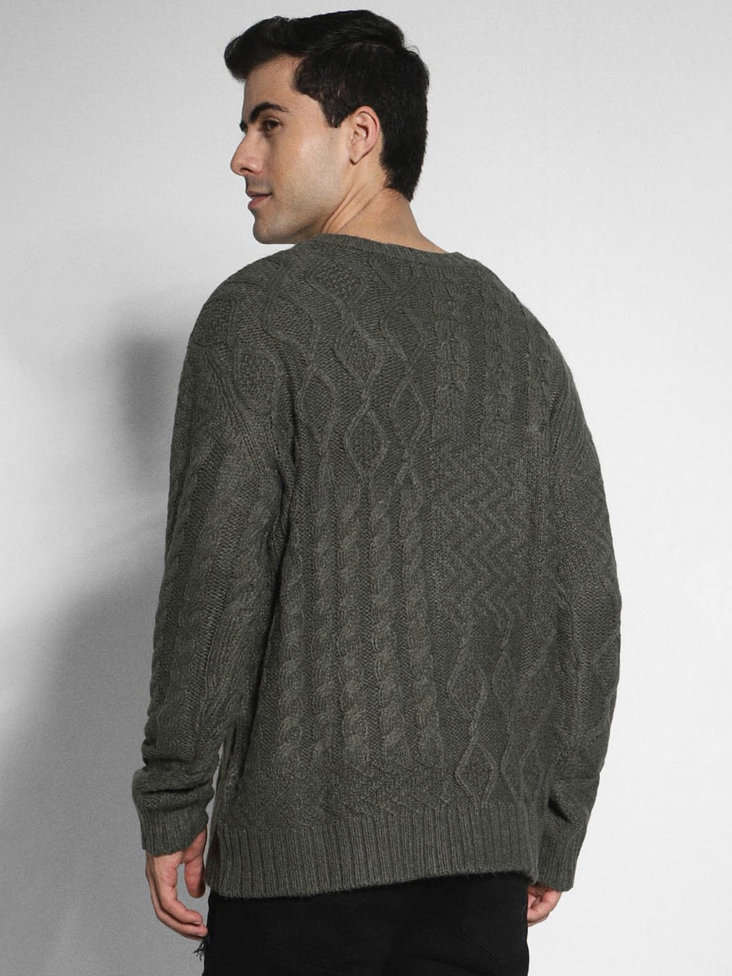 American Eagle Green Regular Fit Self Pattern Sweater