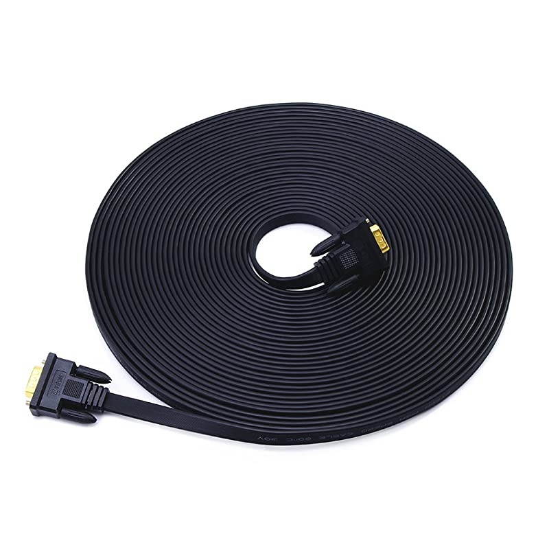 Flat Thin Extra Long VGA Cable 100 ft Male to Male 15 Pin Connector Computer Monitor Cord 1080p High Resolution 31 Meter Black
