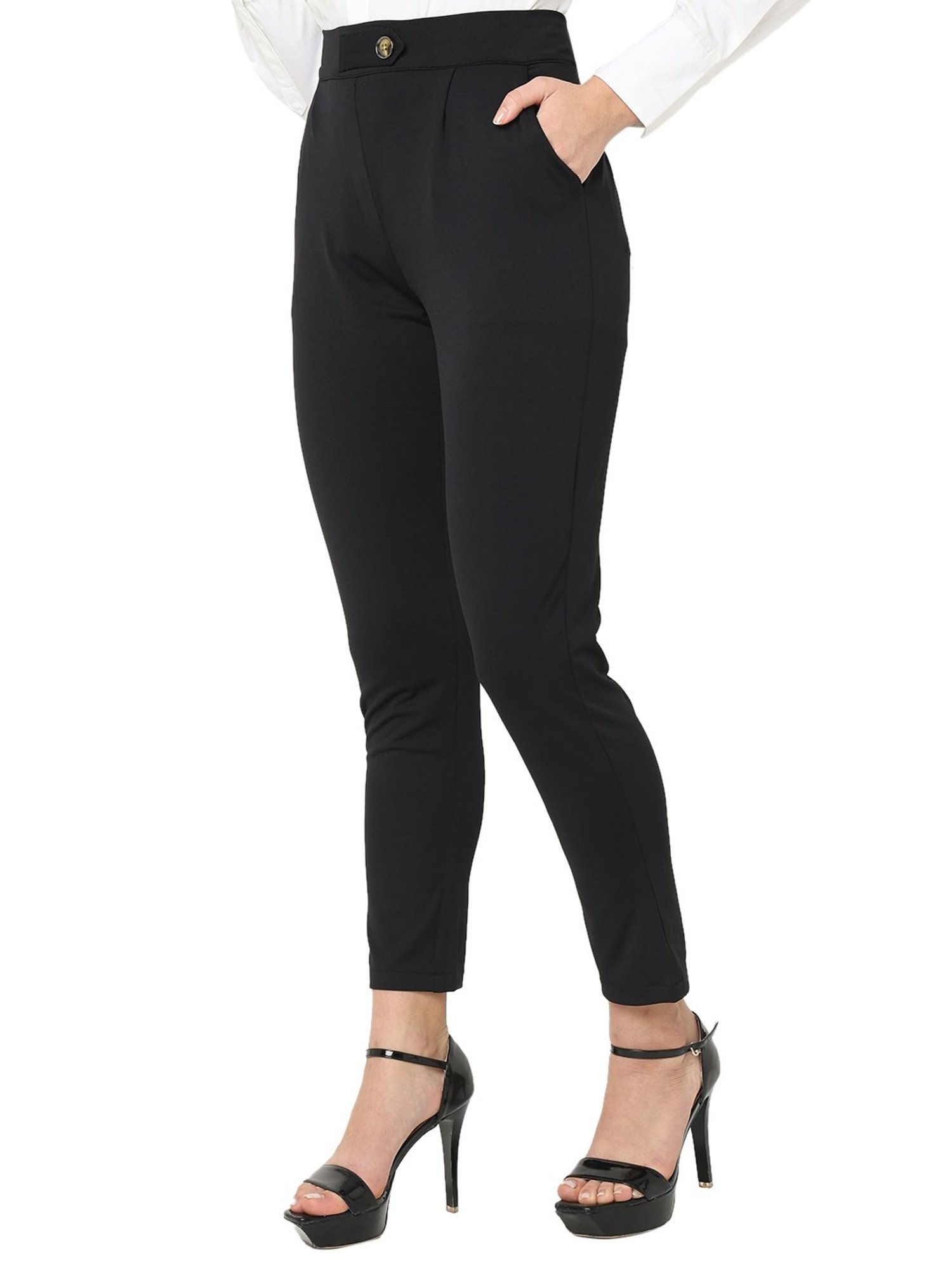 Smarty Pants Black Cotton Lycra Slim Fit High Rise Trousers