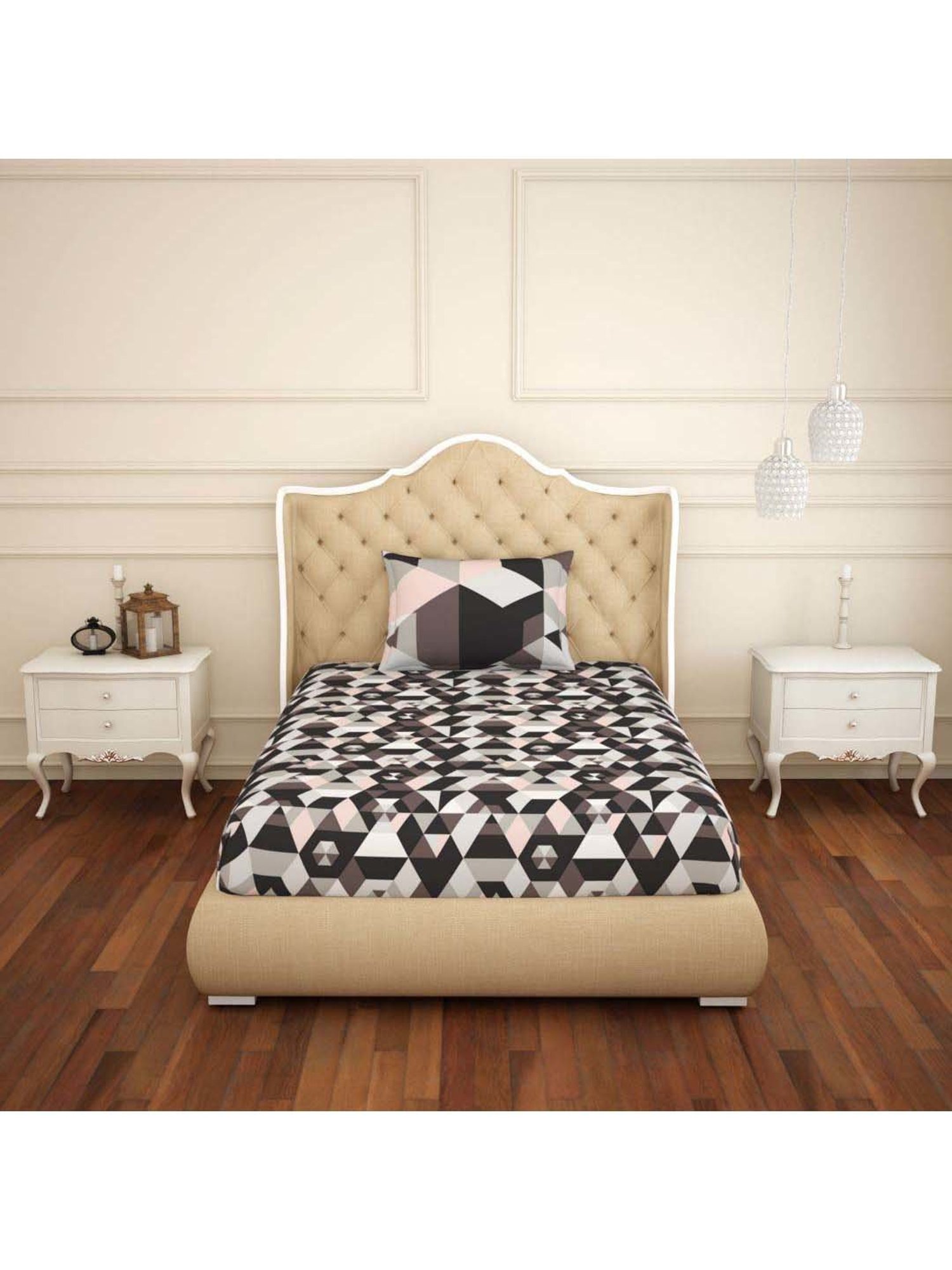 Spaces Atrium Grey & Brown Cotton 144 TC Bed Sheet Set