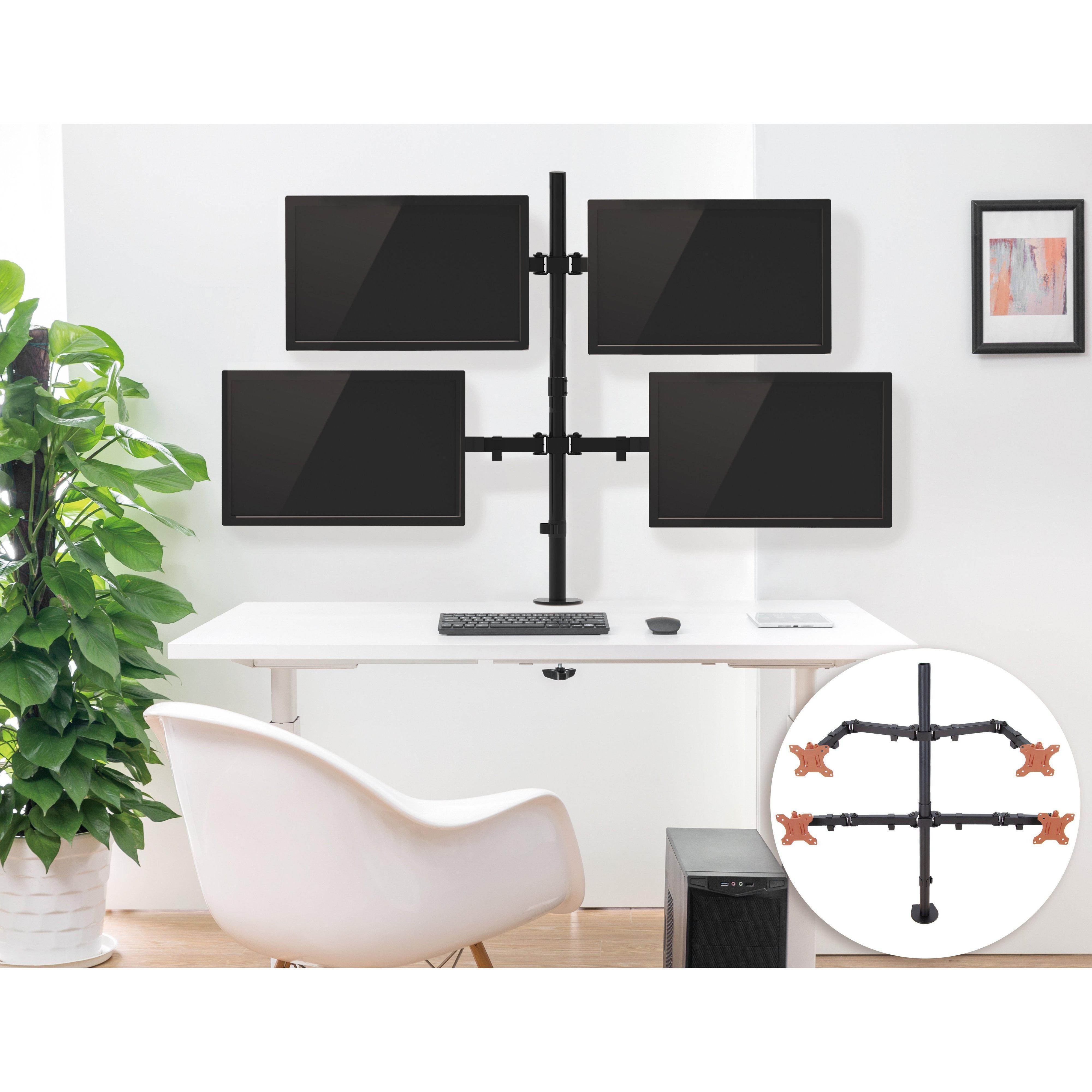4 Monitor Mount Desk Stand | Height Adjustable Quad Monitor Stand with Full Articulation VESA Mounts | Fits Most LCD/LED Monitors 13-32 Inches (Four Monitor Clamp)