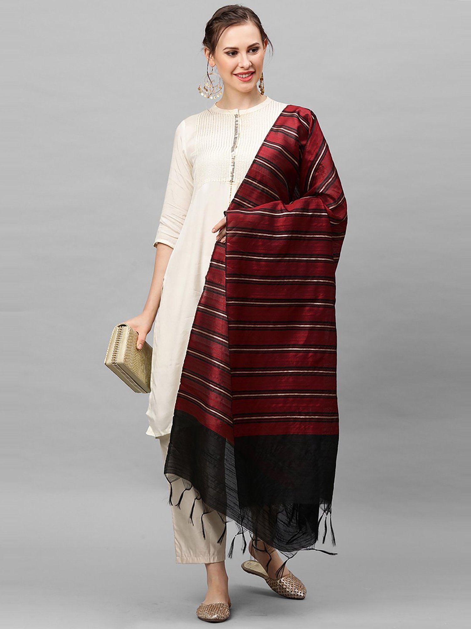 Indo Era Red & Black Dupatta