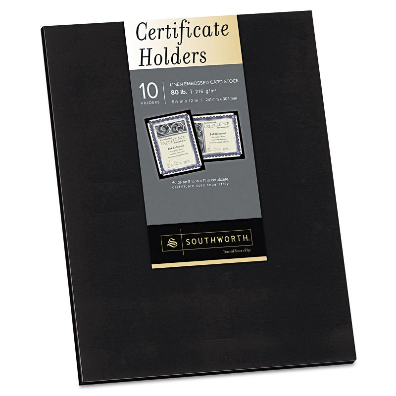 Southworth Certificate Holder Black Linen 105 lbs. 12 x 9-1/2 10/Pack PF18