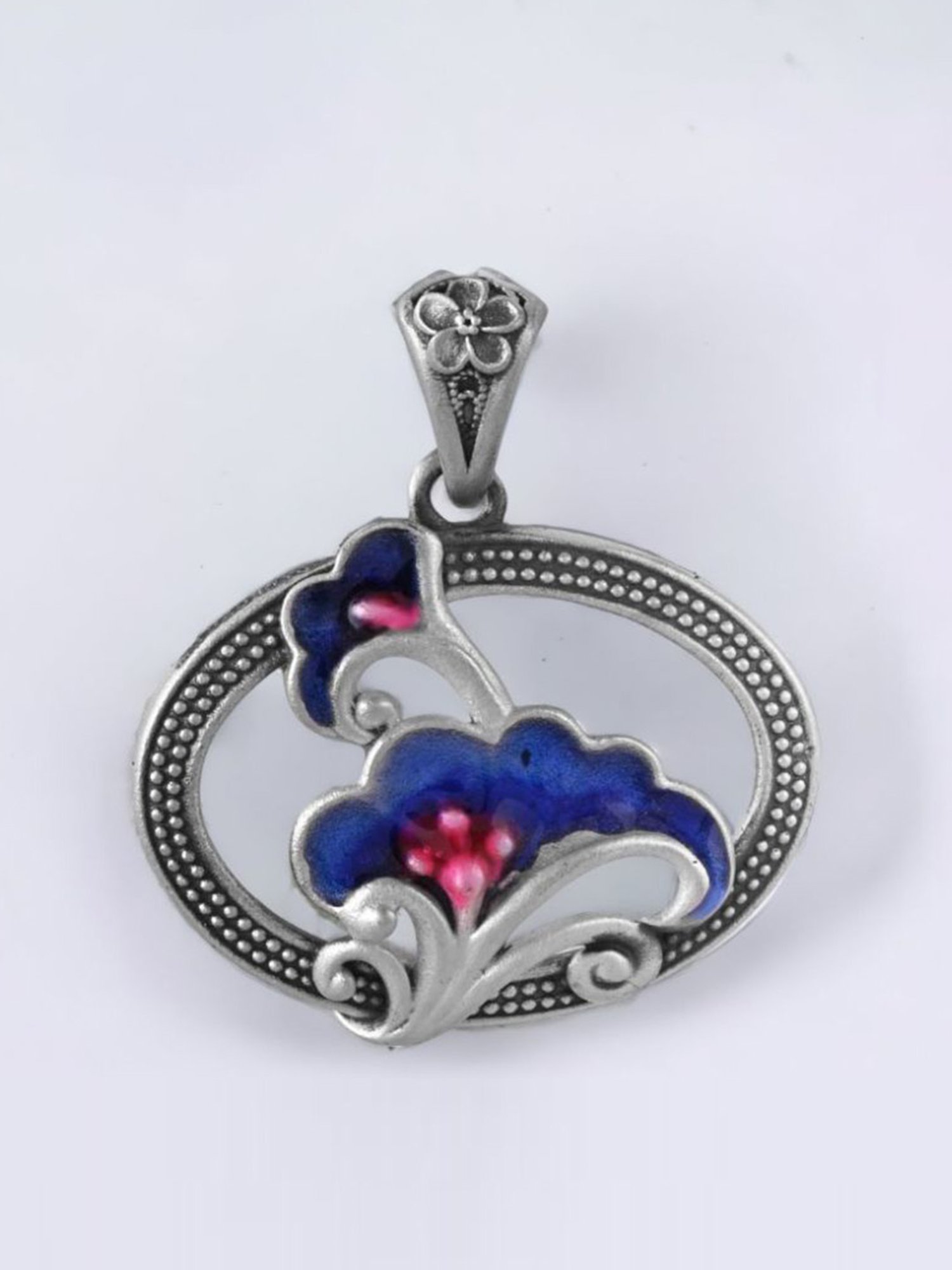 Rihi by P.C. Chandra Jewellers 925 Silver Rose Oxidized Meenakari Pendant for Women & Girls