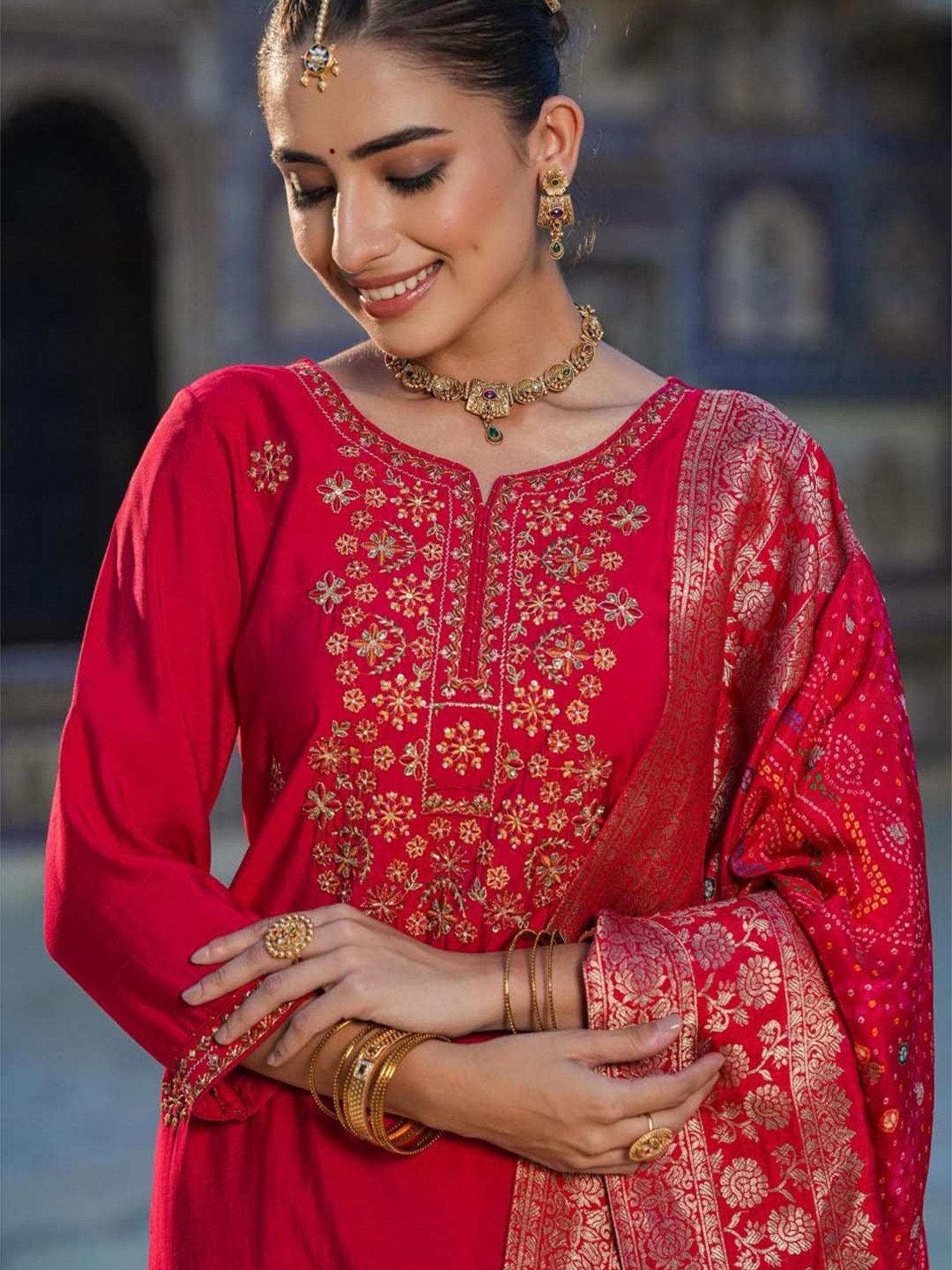 SCAKHI Pink Embroidered Kurta Pant Set With Dupatta