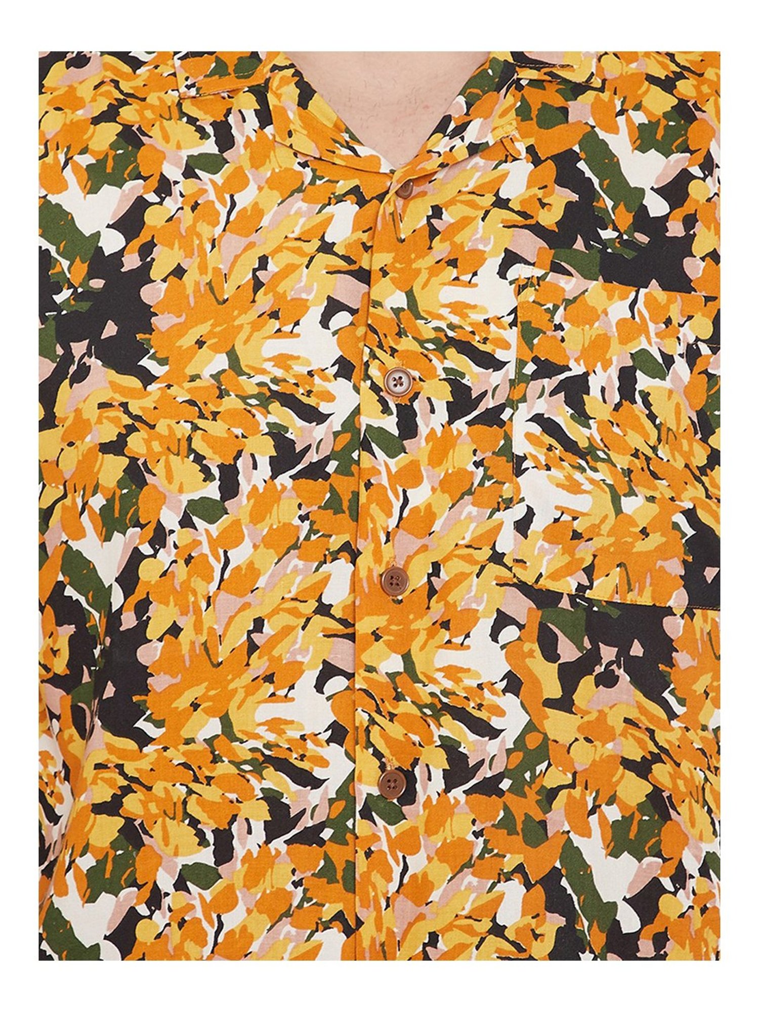 Even Yellow Slim Fit Printed Shirt