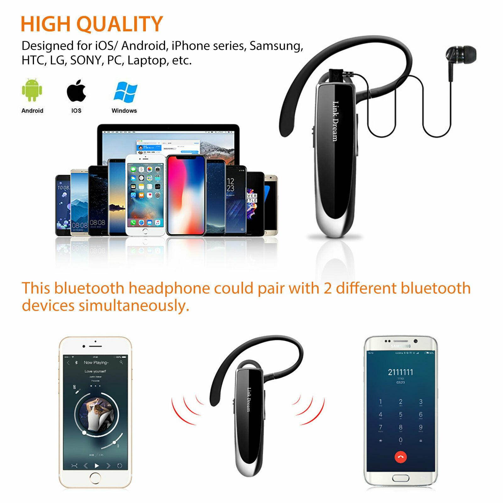 Wireless Bluetooth Noise Cancelling Trucker Headset Earpiece For Driving Black