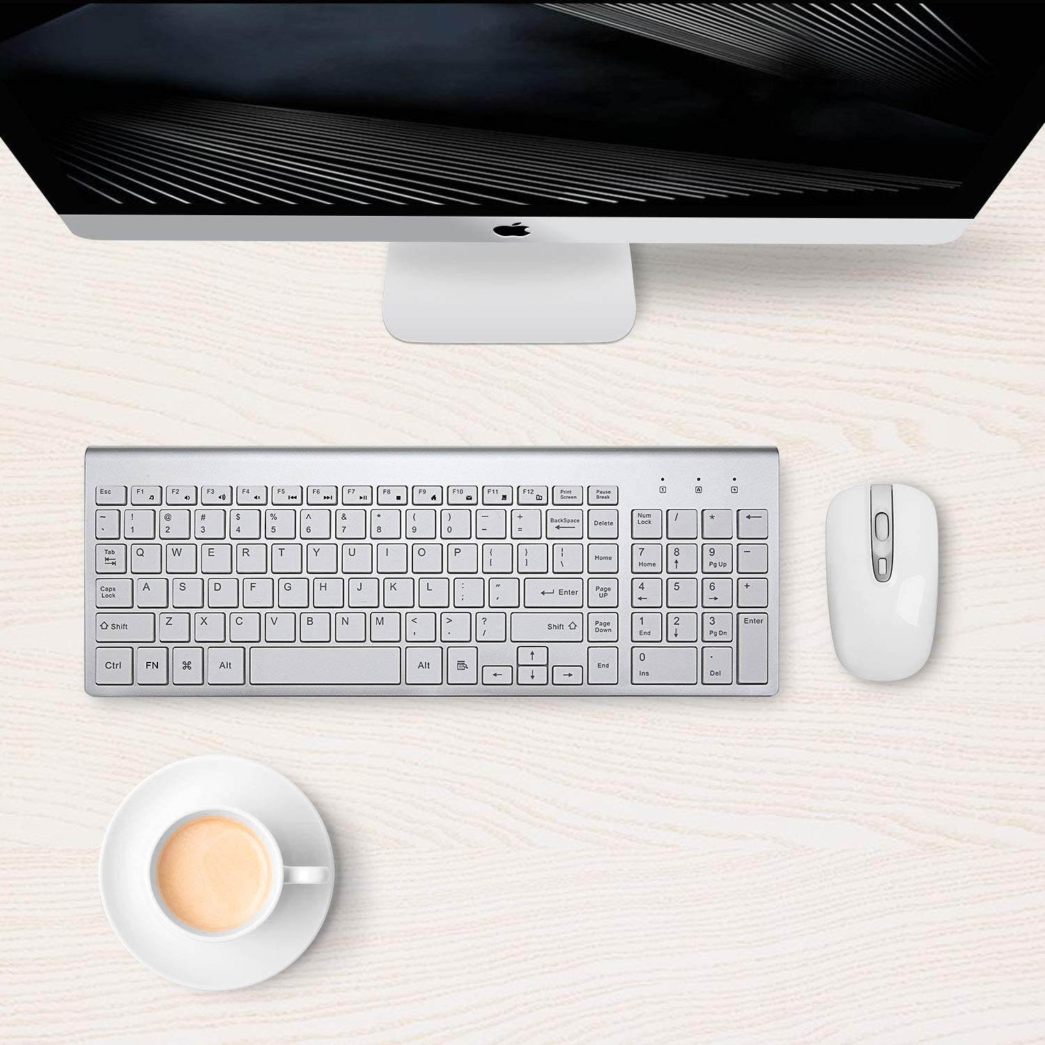 Wireless Keyboard Mouse Combo, Cimetech Compact Full Size Wireless Keyboard and Mouse Set 2.4G Ultra-Thin Sleek Design for Windows, Computer, Desktop, PC, Notebook, Laptop &ndash; Silver