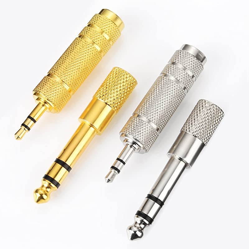 4 Pieces Headphone Adapter 635 mm 14 Inch Male to 35 mm Female and Audio Stereo Plug 35 mm Male to 635 mm 14 Inch Female