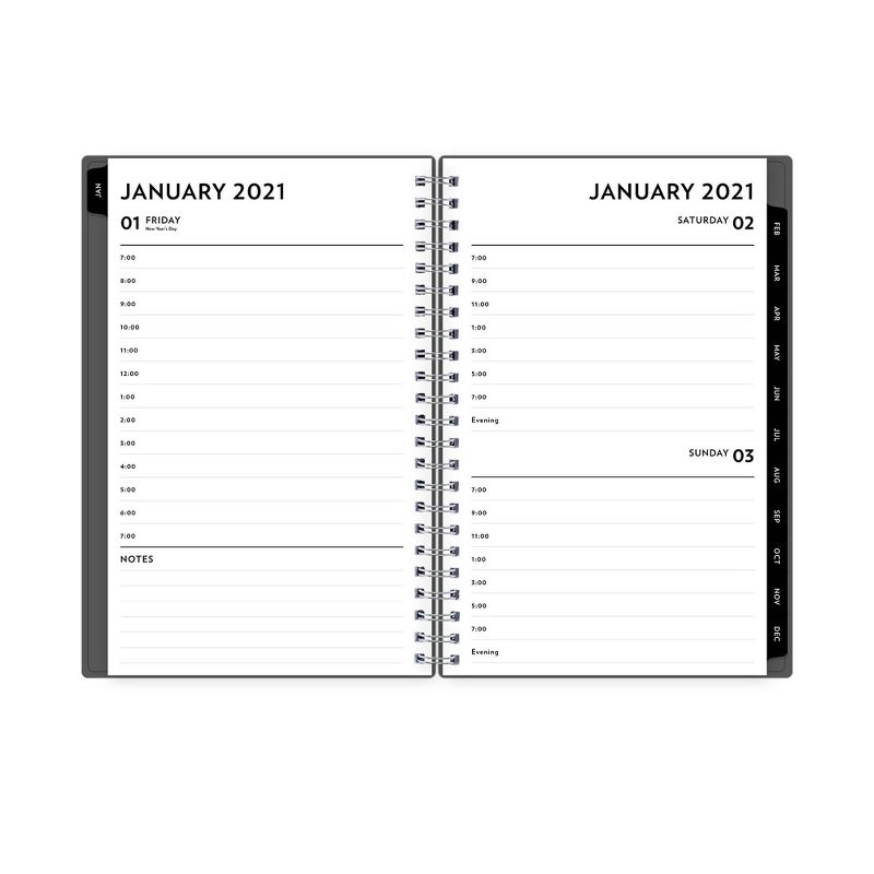 2021 Planner 5" x 8" Plastic Daily/Monthly Wirebound Charcoal - Blue Sky