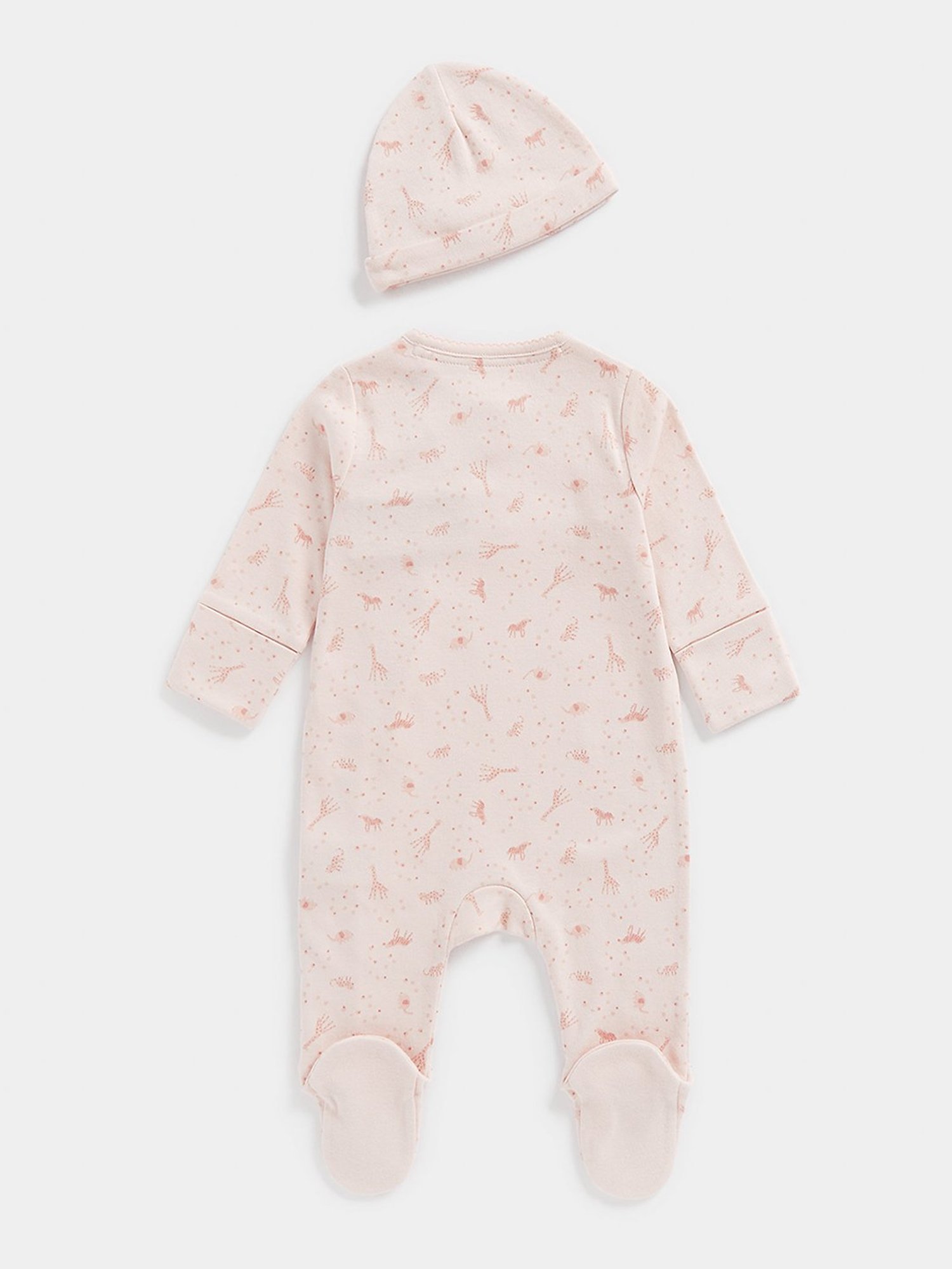 Mothercare Kids Peach Printed Full Sleeves Sleepsuit with Cap