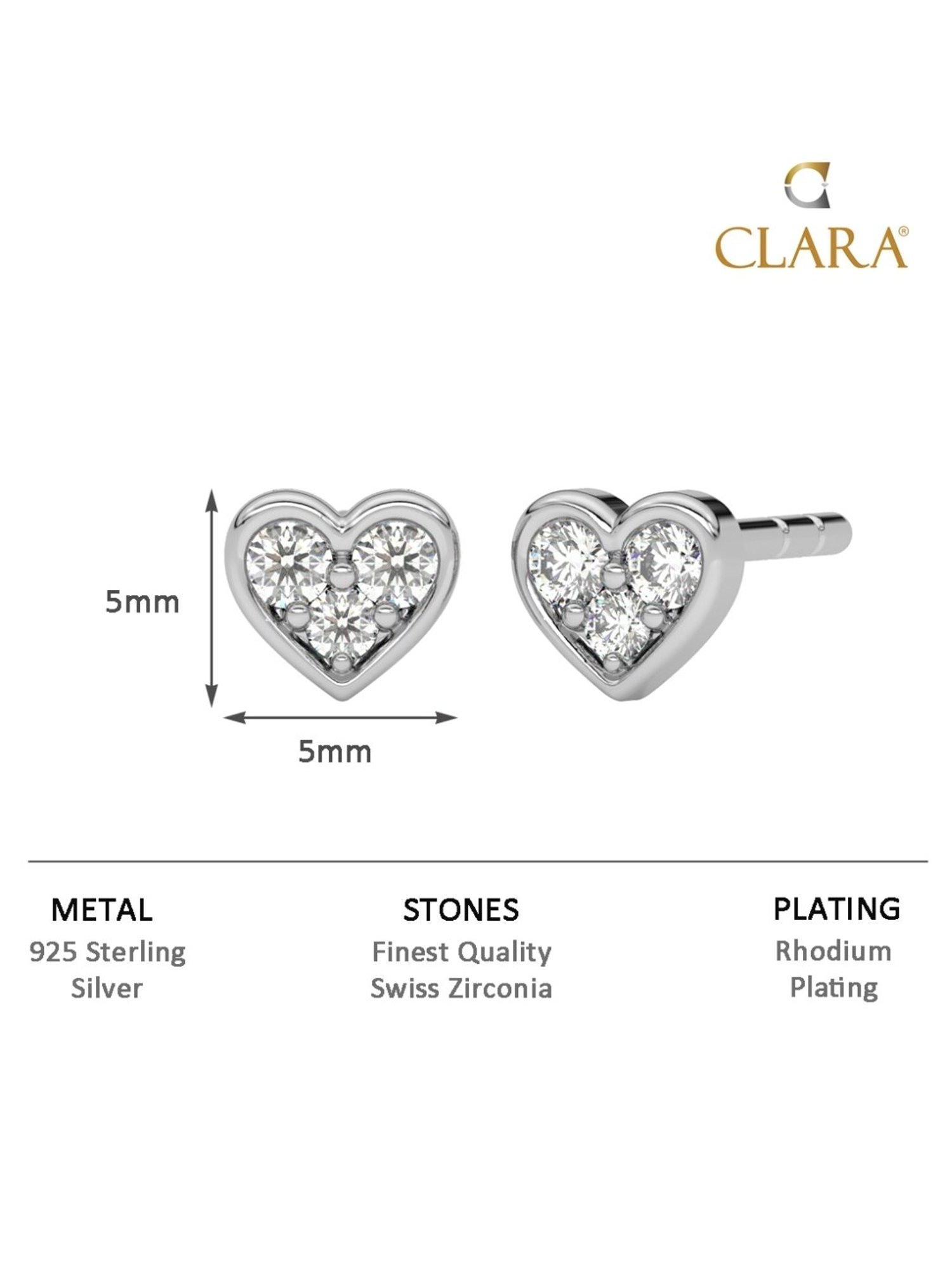 Clara 92.5 Sterling Silver Minimal Daily Wear Heart Stud Earrings for Kids Girls