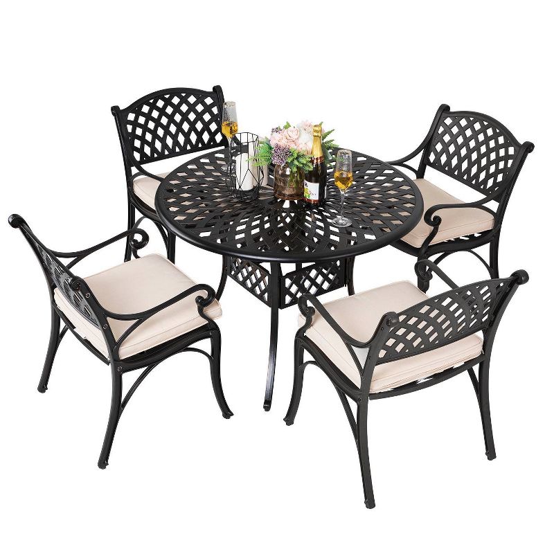 5pc Cast Aluminum Dining Set with Cream Cushions - Nuu Garden