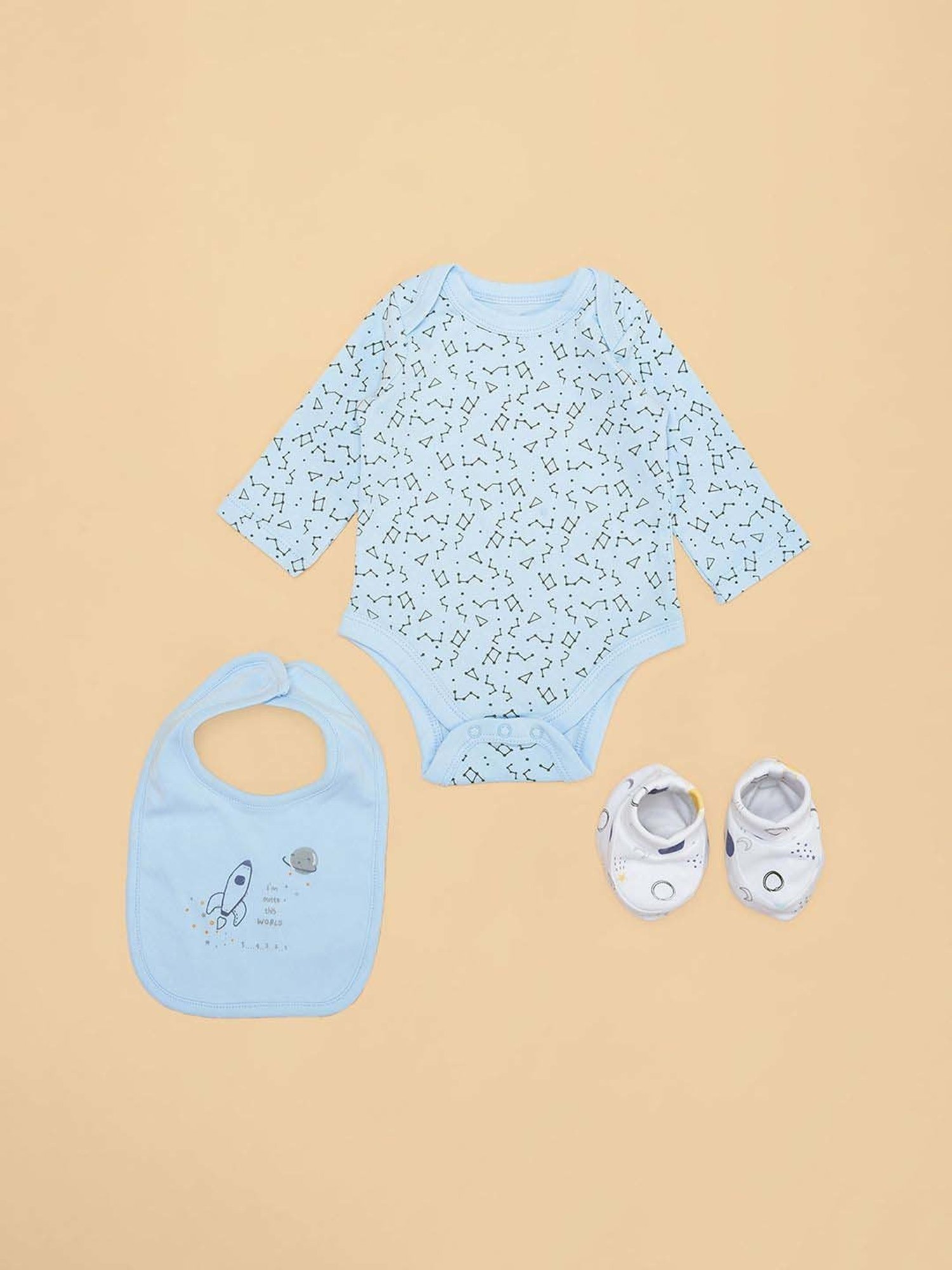 Pantaloons Baby Boys Blue & White Cotton Printed Full Sleeves Clothing Sets