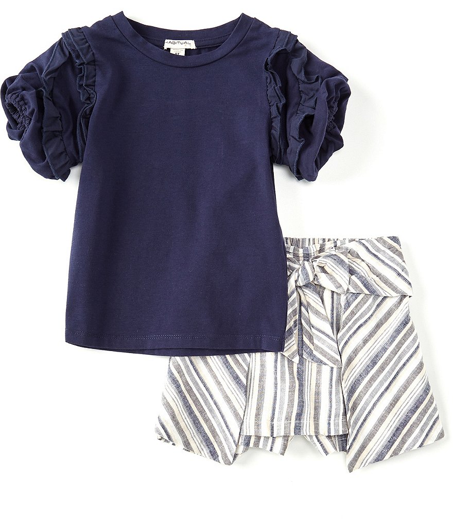 Habitual Little Girls 2T-6X Short-Sleeve Pleated Top & Striped Shorts Set