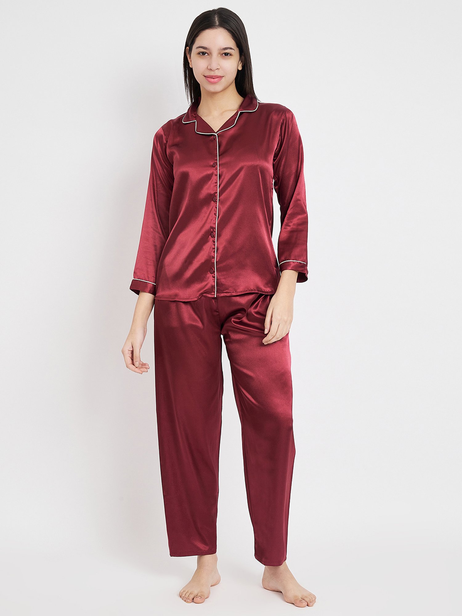 KOI SLEEPWEAR Maroon Shirt With Pyjamas