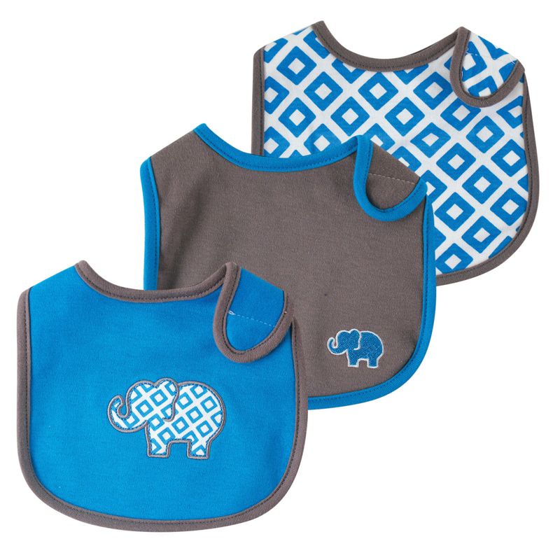 Yoga Sprout Baby Boy Cotton Bibs 3pk, Blue Elephant, One Size