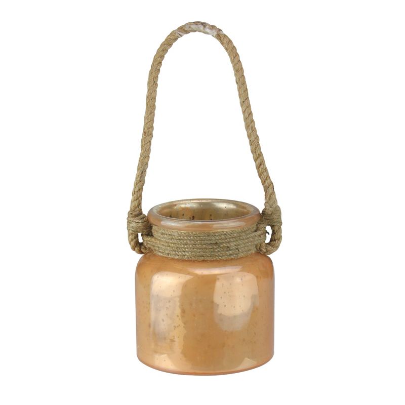 Kaemingk 6.25" Rope Handled Glass Hurricane - Brown