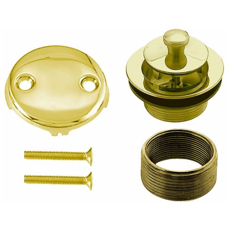 Westbrass 1.5 Inch Diameter Round Twist & Close Drain Bathtub Trim Set with 2-Hole Faceplate, Polished Brass