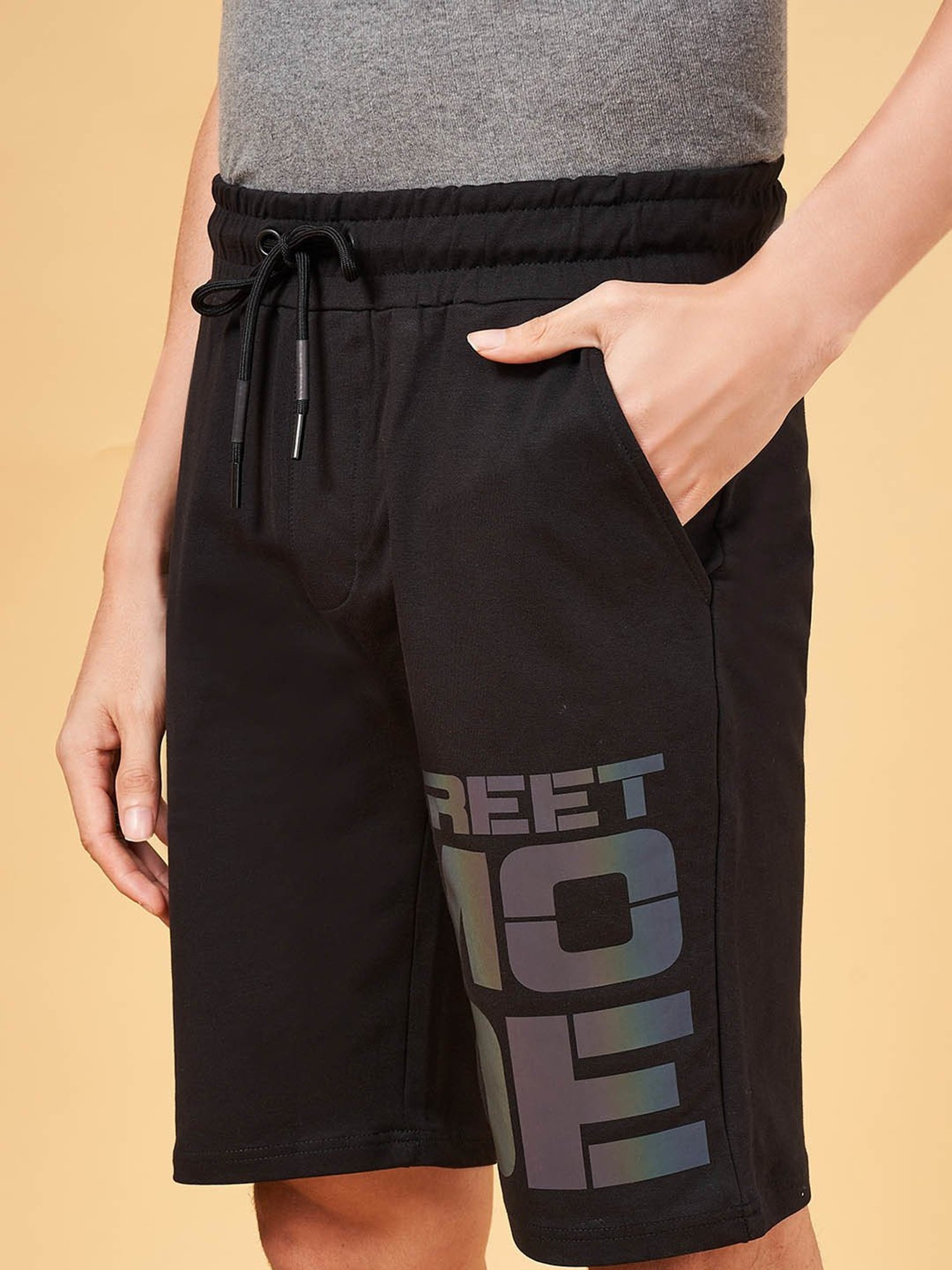 Street 808 by Pantaloons Black Regular Fit Printed Shorts