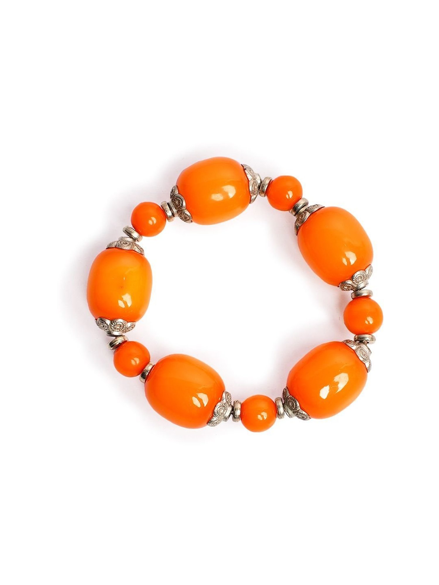 IMLI STREET Orange & Silver Artificial Stone Stretchable Bracelet for Women
