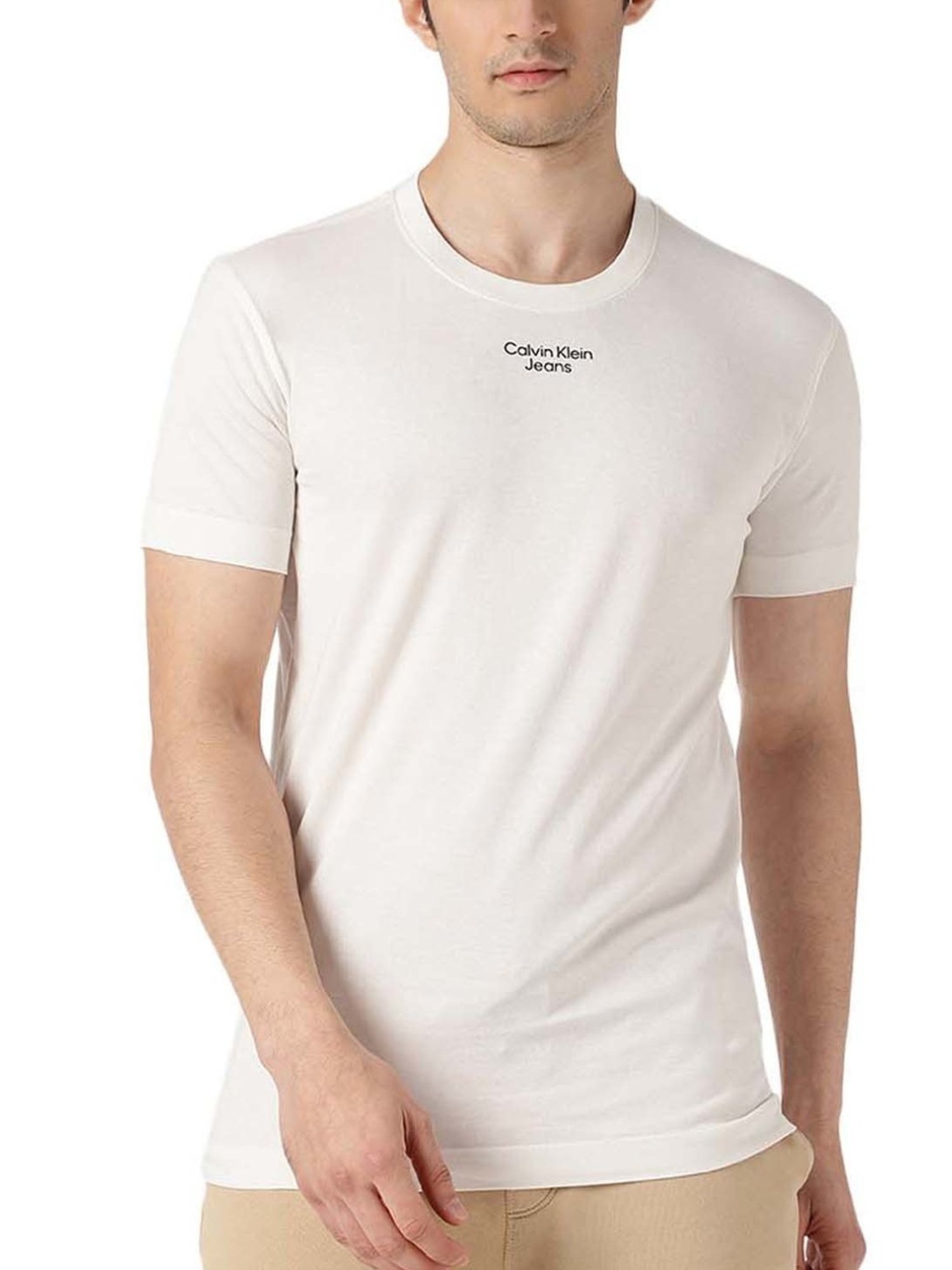Calvin Klein Jeans Ivory Cotton Slim Fit T-Shirt