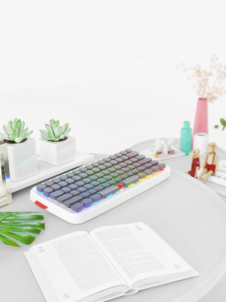 Ajazz-Zero  Ergonomic Design,Cool Exterior Bluetooth Wireless and Type-c- USB Wired Dual Mode Connectivity, 79keys  Mechanical RGB Backlit Keyboard For Office And Game - Pink(Box Black Switch)