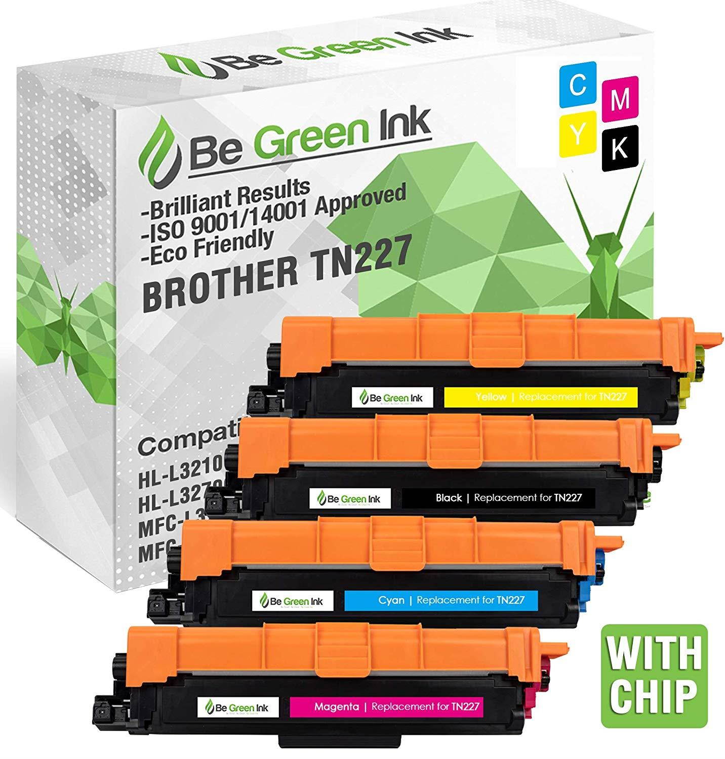 Be Green Ink TN227 TN 227Compatible Replacement Toner for Brother TN-227 HL-L3210CW HL-L3230CDW HL-L3270CDW HL-L3290CDW MFC-L3710CW MFC-L3750CDW MFC-L3770CDW Toner (High Yield 4-Pack) w Chip