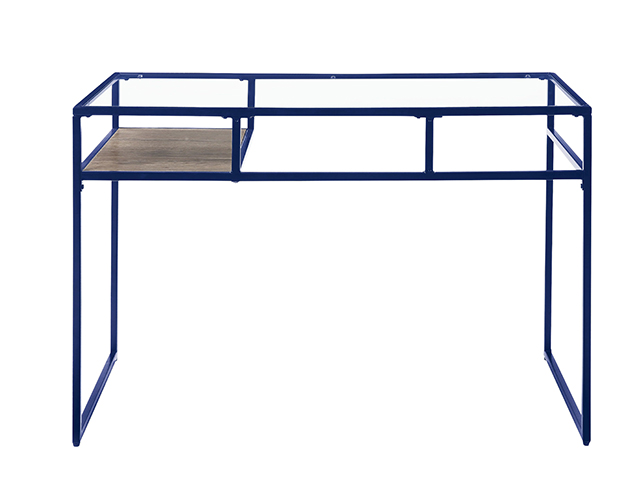 Metal & Glass Top Desk, Home Office Writing Desk, Makeup Table Desk Vanity for Home Decor,Blue,GT116