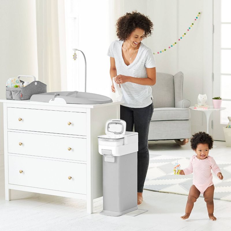 Skip Hop Nursery Style Steel Diaper Pail - Gray/White