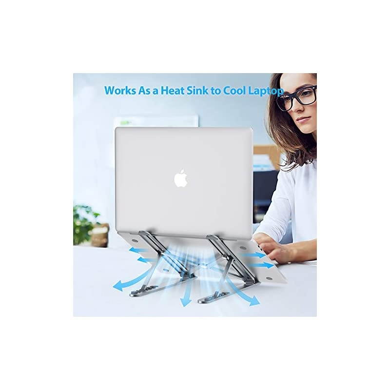 Laptop Stand Portable Computer Laptop Mount Aluminum Laptop Riser with 6 Levels Height Adjustment Fully Collapsible Supports up to 44lbs ASpace Gray