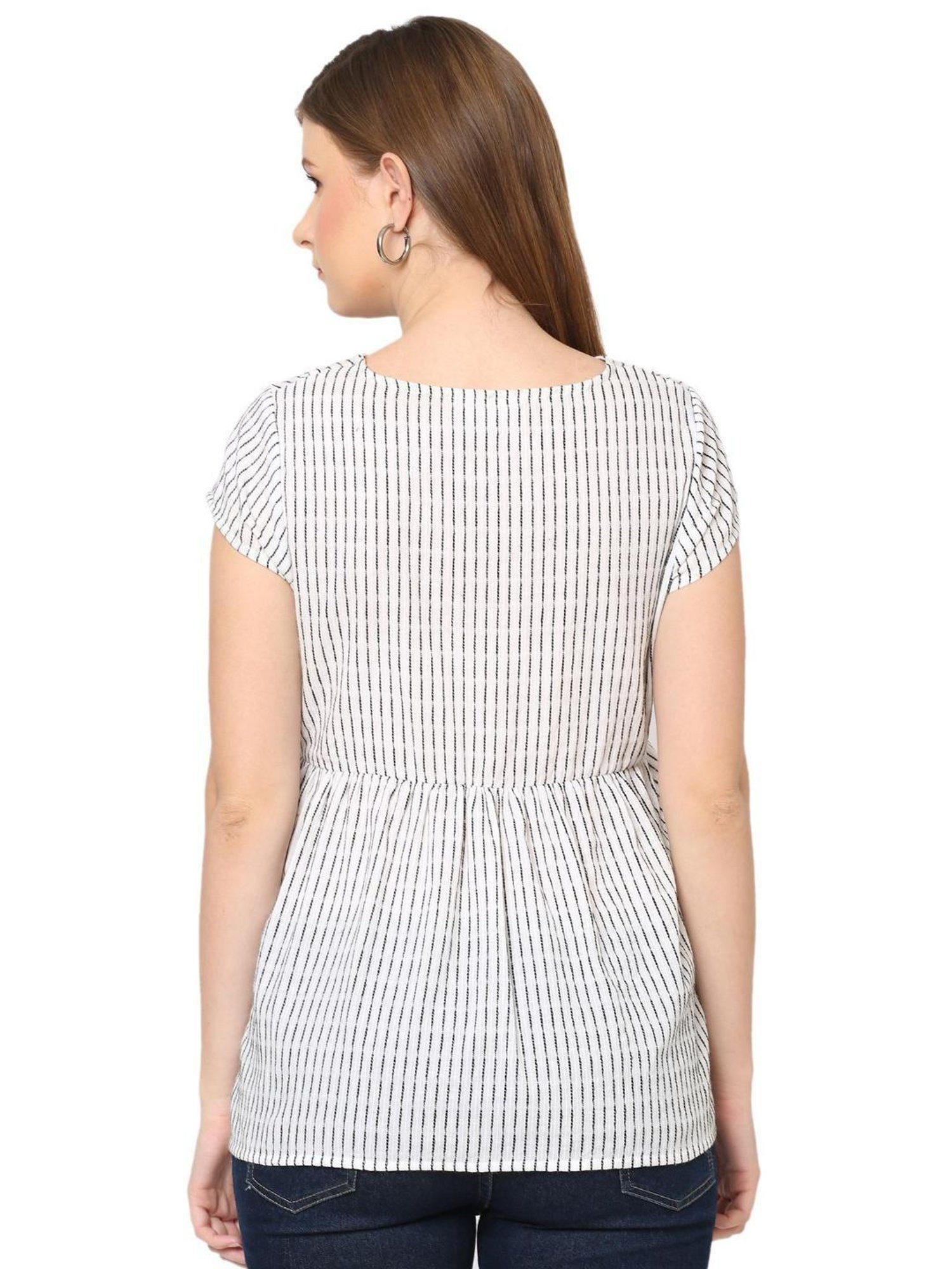 Mystere Paris White Striped Maternity Topwear