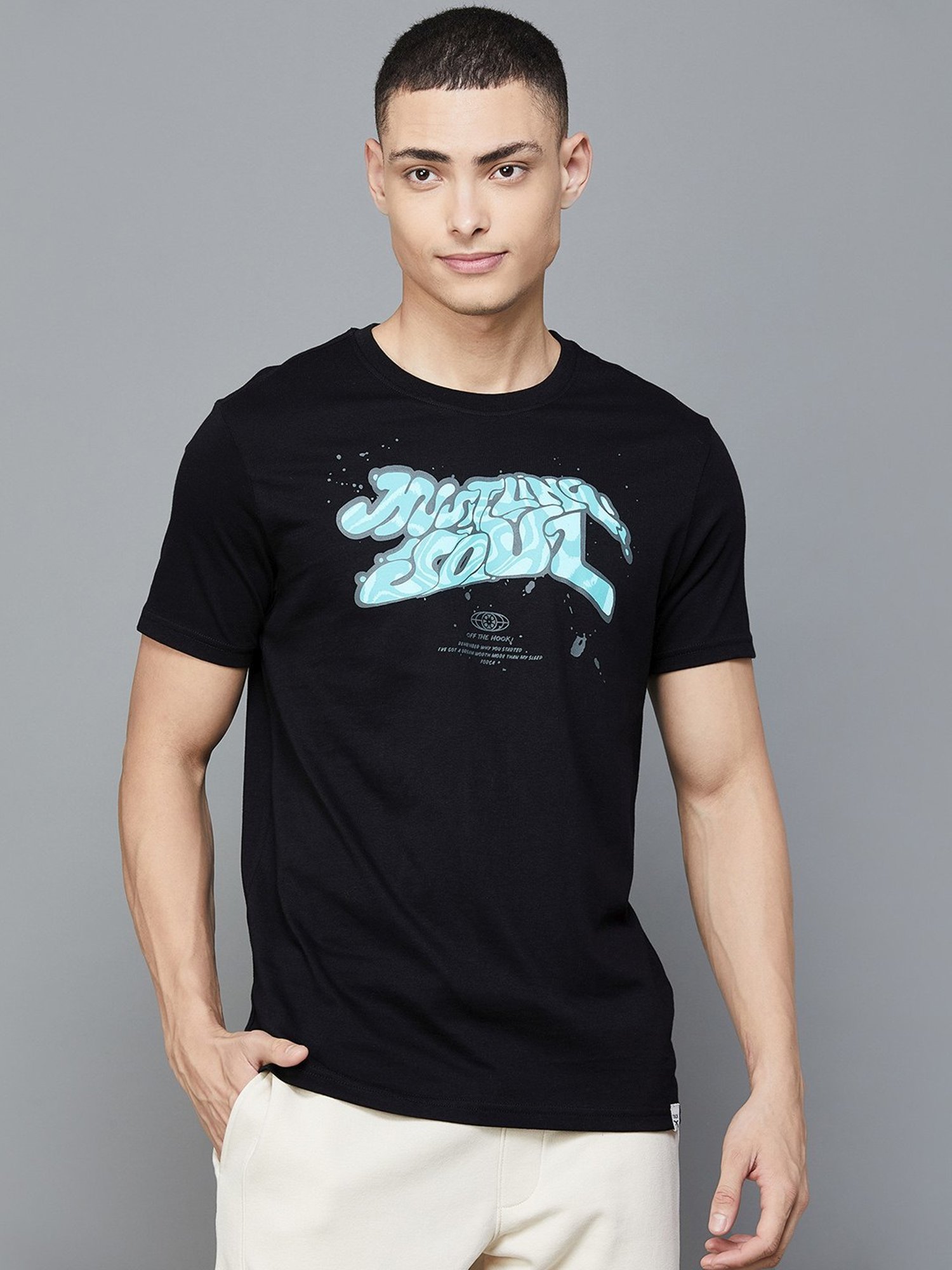 Forca by Lifestyle Black Cotton Regular Fit Printed T-Shirt