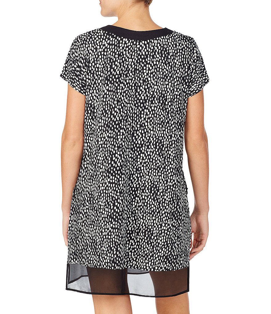 Donna Karan Geometric Print Jersey Knit V-Neck Short Sleeve Sleepshirt
