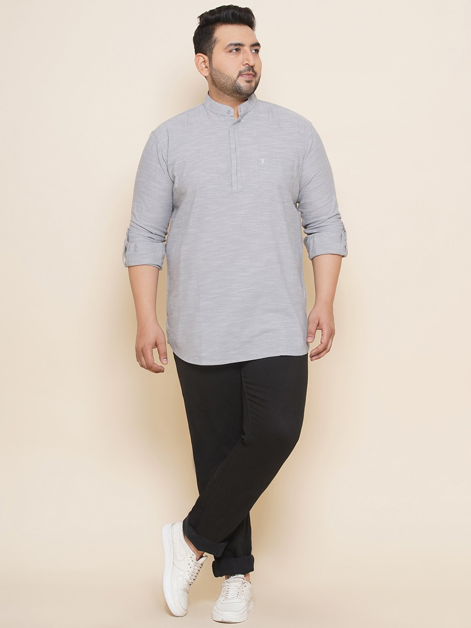 John Pride Grey Regular Fit Plus Size Kurta