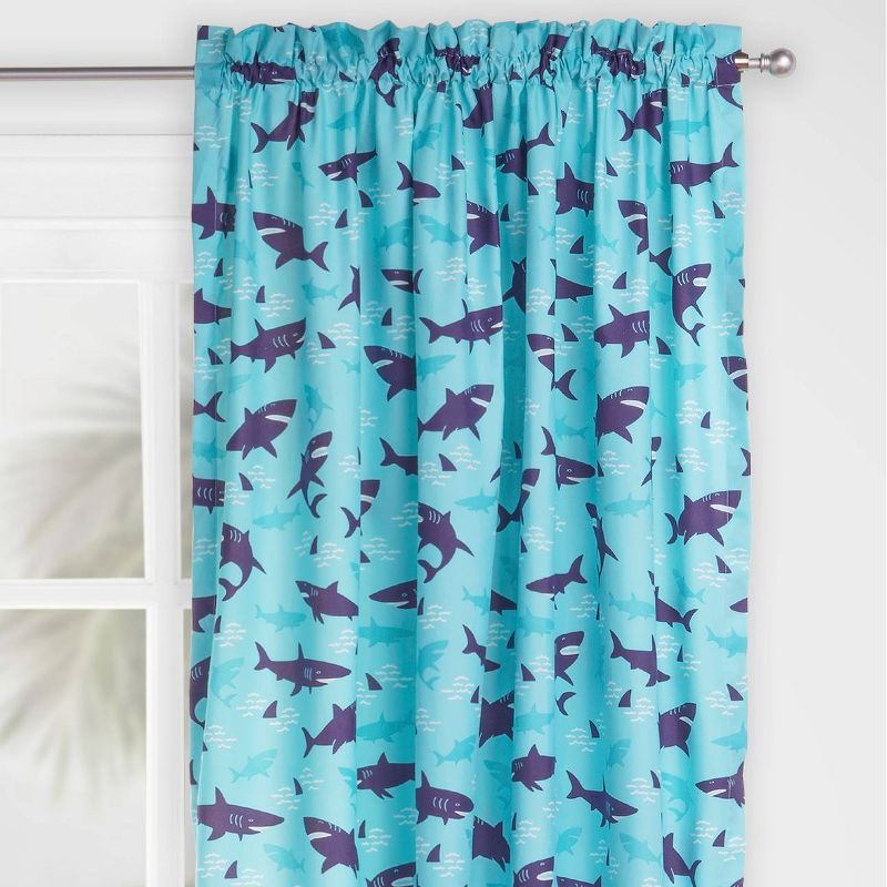 Shark Sleepover Rod Pocket Curtain Panel Blue - Highlights