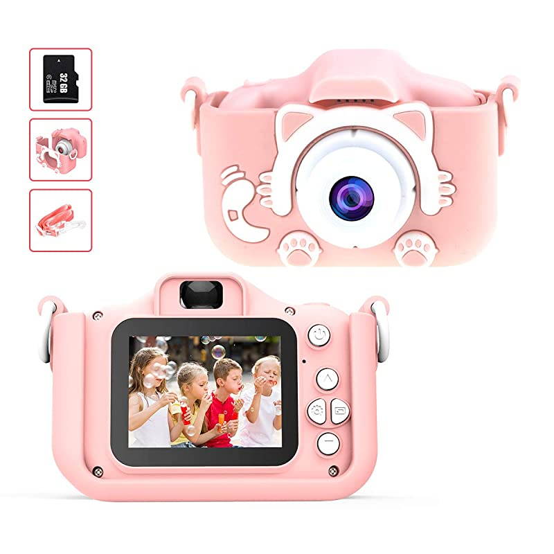 Camera for Girls Digital Dual Camera 20 Inches Screen 1080P Video Camcorder AntiDrop Children Selfie Cartoon Camera for Age 312 Years 32GB Memory Card Included